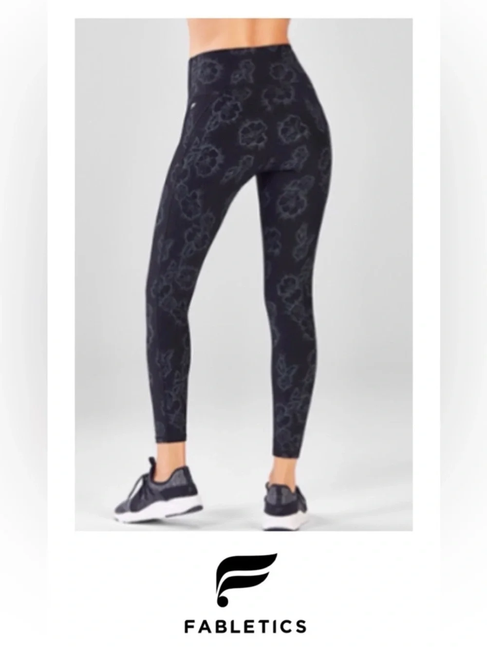 Fabletics Define PowerHold High-Waisted 7/8 Black Outlined Floral Leggings, L - Picture 2 of 10